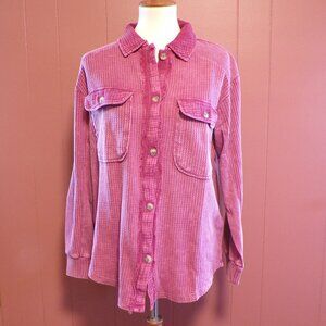 Briggs Women's NWT Waffle Button-Front Long Sleeves Shirt, Dark Pink: S or M